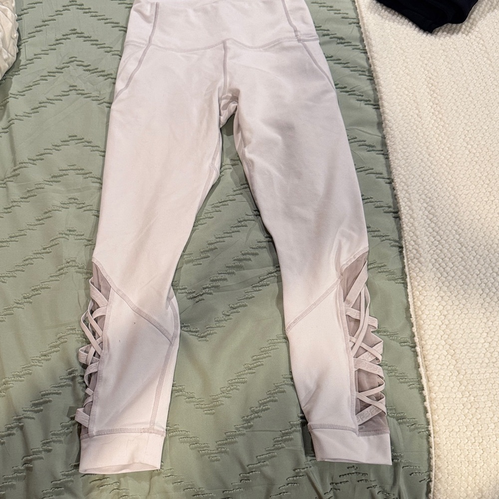 Fabletics White Leggings with Crisscross Detail